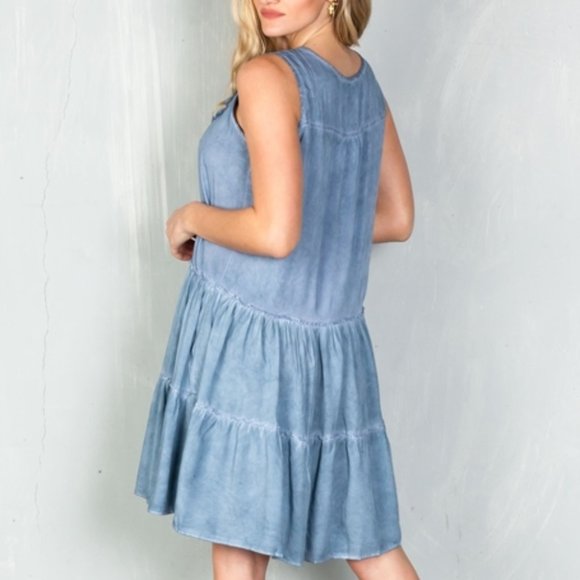 BLUE TIERED SHIFT DRESS - Picture 2 of 3